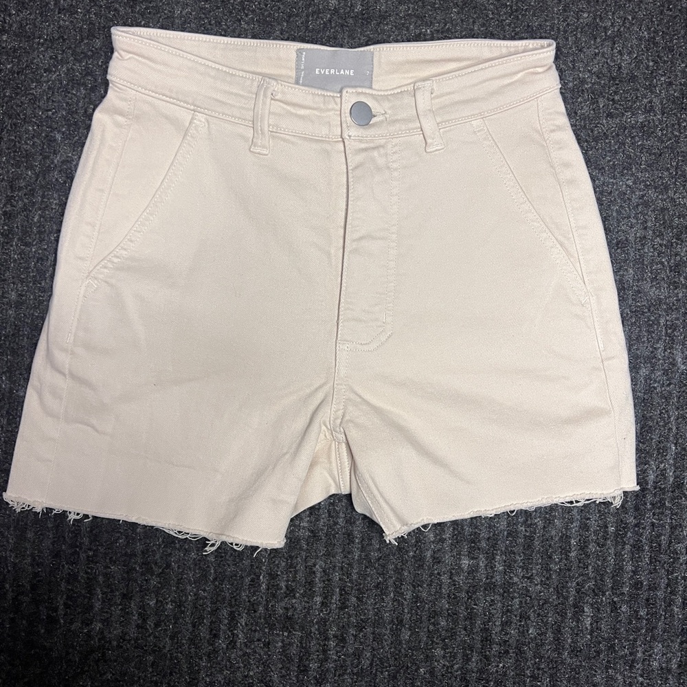 Everlane Womens Cream/beige Denim Shorts Raw Hem Stretch Casual Size 2